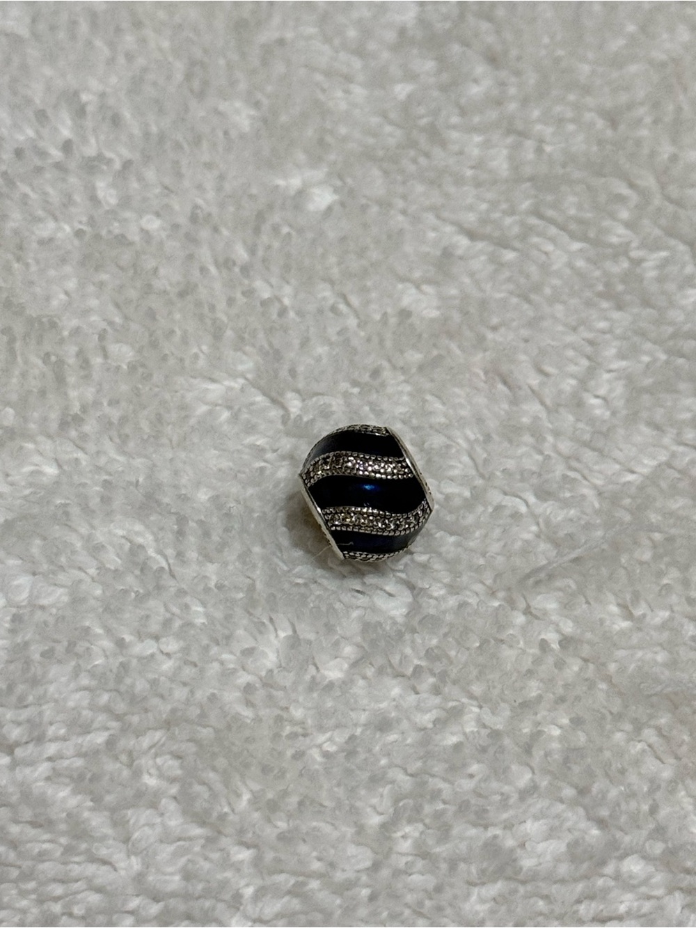 Pandora Navy Enamel and Pave Crystal Wave Charm